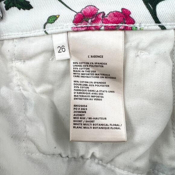 L'AGENCE Audrey Mid Rise Botanical Print Jean Shorts Womens 26 White Multi Denim - Picture 11 of 16